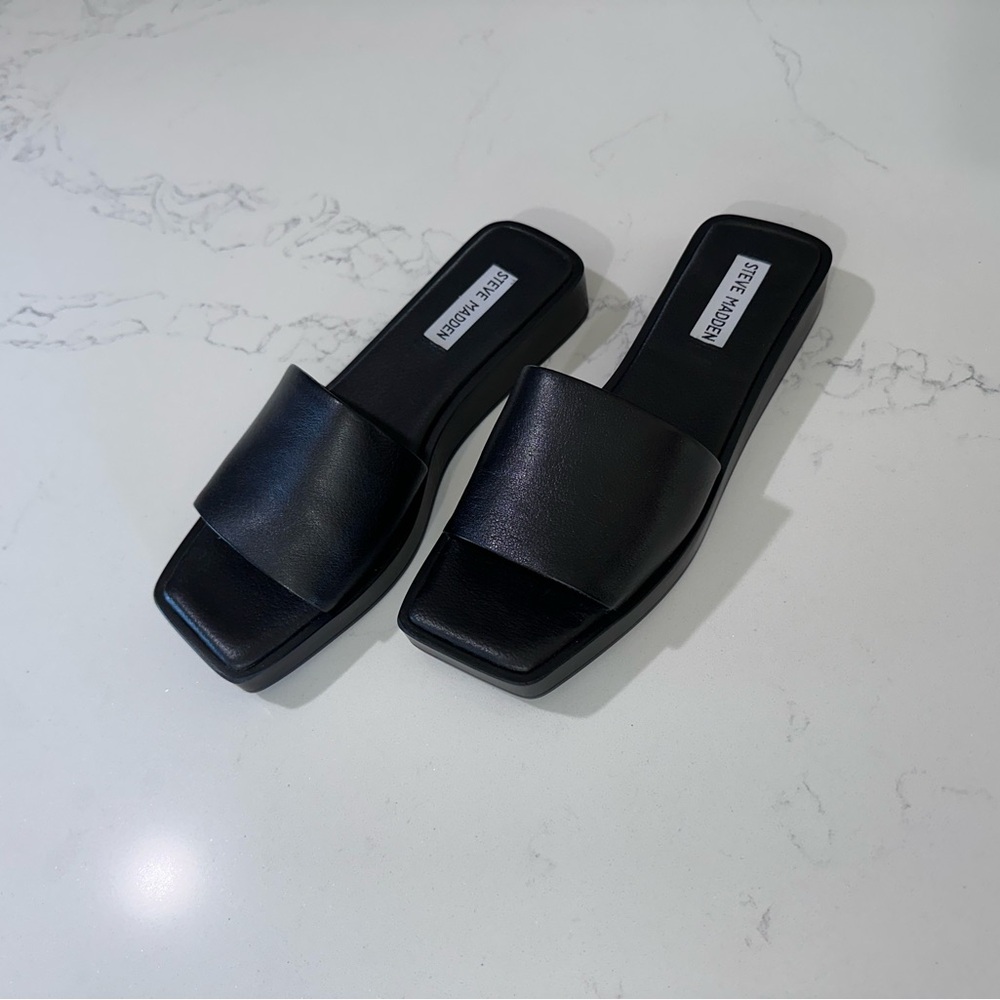 Steve Madden Womens Imara Leather Slip On Slide Sandals 8